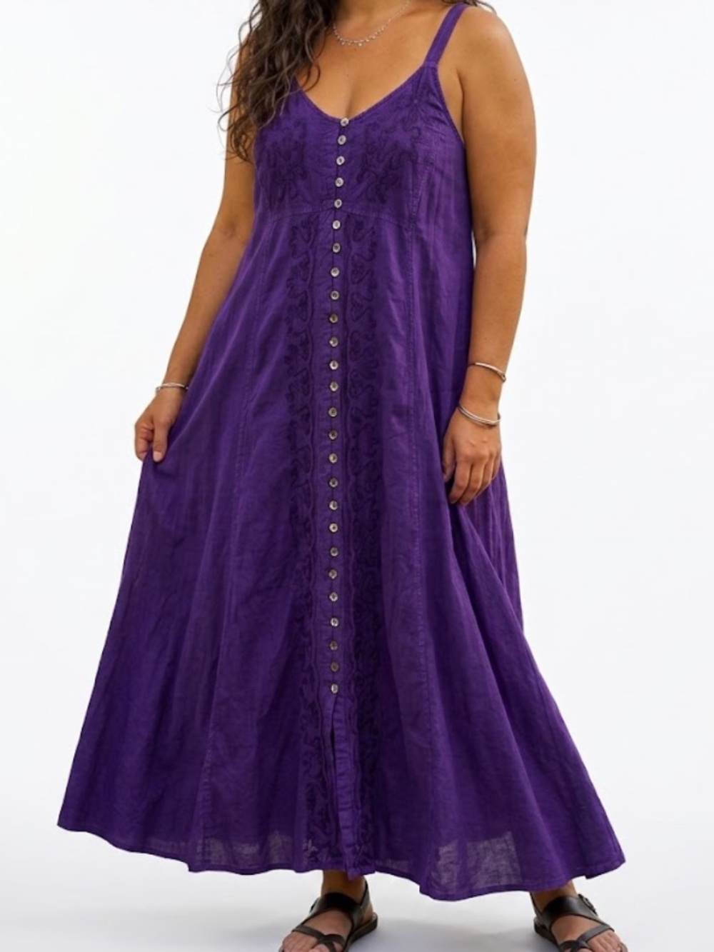 HolyClothing 3XL Purple Maxi Dress Sundress Embroidered Button Front Boho Plus